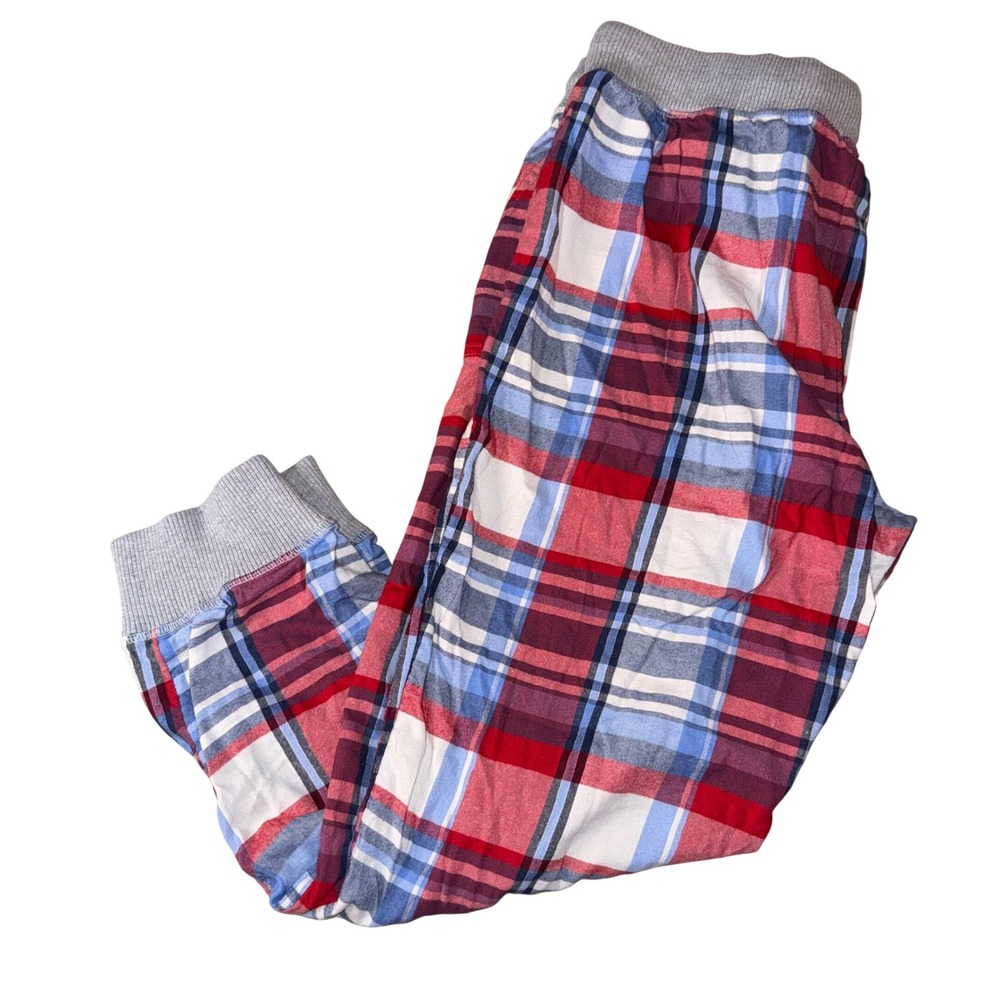 Aerie Pajama Joggers Medium Red Blue Plaid Waistband Drawstring Sleep Pants
